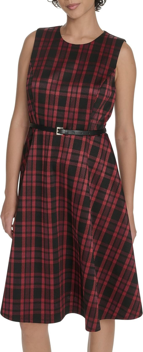 Tommy Hilfiger Women's Sleeveless Faux Leather Fit and Flare MIDI Dress, Size 16
